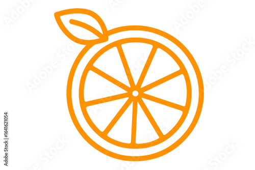 Orange Fruit Icon Vector. Citrus Slice Outline. Fresh Orange or Lemon Linear Drawing with Leaf. Modern Flat Citrus Graphic for Apps, Web, Public Use. Healthy Food, Summer Drink, Tropical Fruit.