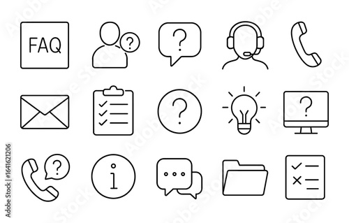 Essential customer support icons for communication and information