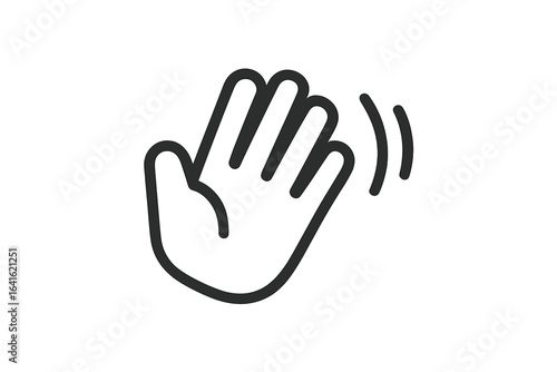 Outline waving hand icon with motion lines, symbol for greeting, goodbye, hello, farewell, welcome, hand gesture concept, social interaction, flat vector graphic isolated on transparent background