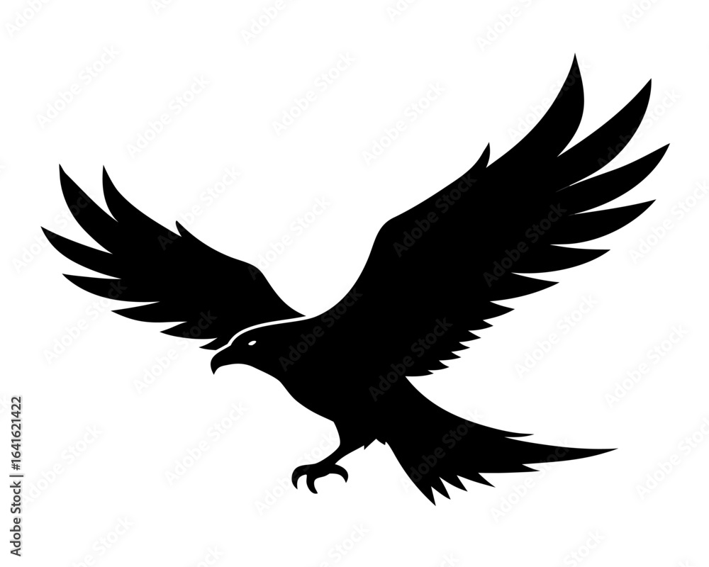 Fototapeta premium Silhouette of Bald eagle flying flying and hunting icon line airt vactor outline Illustrations on white background