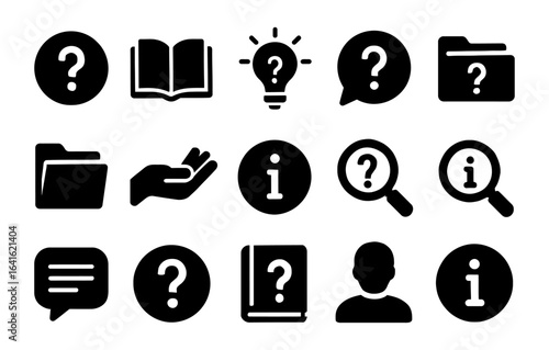 Black silhouette icons of questions, information, and ideas for modern designs