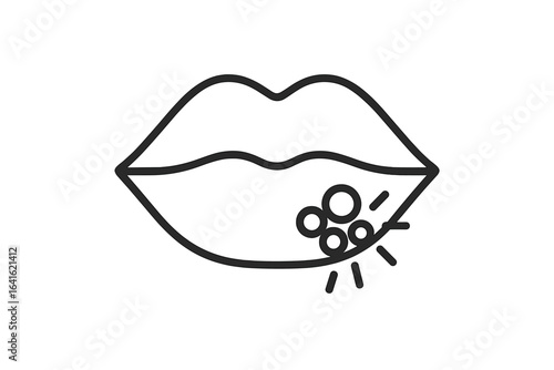Cold sore herpes virus icon. Linear lips outline with infection outbreak. Oral herpes simplex, contagious lip blister. Medical symptom, dermatology disease vector isolated on white background.