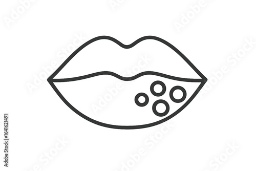 Lip skin disease line icon. Dermatology symptoms lips herpes simplex infection, allergy, cold sore, medical mouth rash outline vector illustration. Virus, health problem, oral ulcers, lip blister sign
