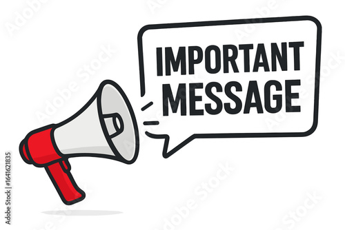 Megaphone important announcement message speech bubble. Loudspeaker for urgent update, alert, notification, business, marketing, advertising, promotions. Vector illustration isolated banner.