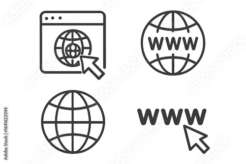 Web Browser Icons Set for Internet, Global Network Symbol, Website Access, URL Click, WWW Connection, Flat Line Design, Modern Vector Illustration Elements, Web Link Interface Transparent