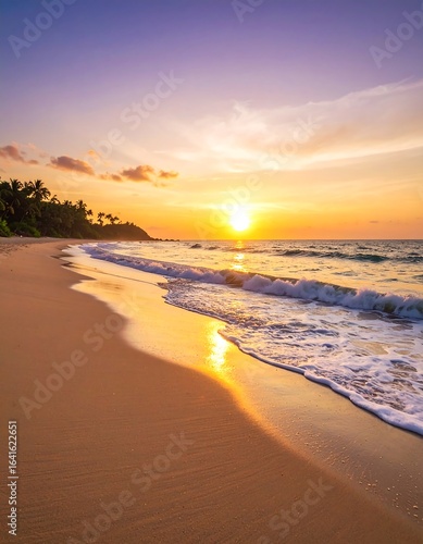 Golden sunset over tropical beach