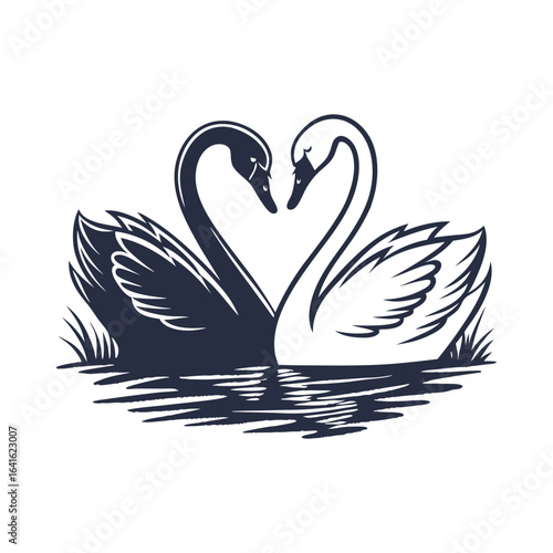 silhouette of swans forming a heart shape vector art