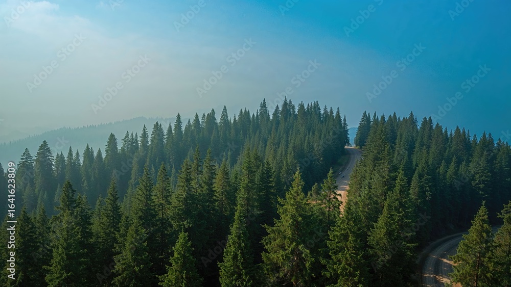 Obraz premium Top-Down View of a Natural Dirt Path in a Green Forest