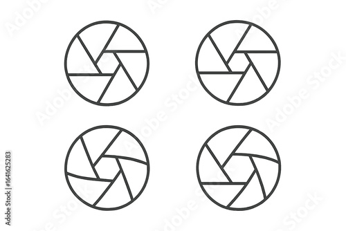 Set of flat outline camera shutter icons, silhouette style vector elements, minimalistic photography symbol collection on transparent background for design and multimedia use