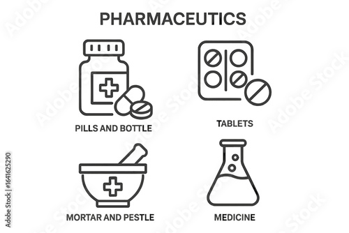 Set of conceptual vector icons in flat linear style for websites and applications, featuring editable outline designs focused on pain, stomatology, and dental care concepts, healthcare symbols