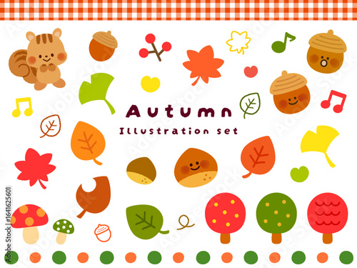ほっこりかわいい手描きの秋イラストセット