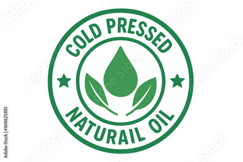 Cold pressed natural oil stamp sticker label, information sign vector illustration, eco-friendly product badge, organic oil design element on transparent background