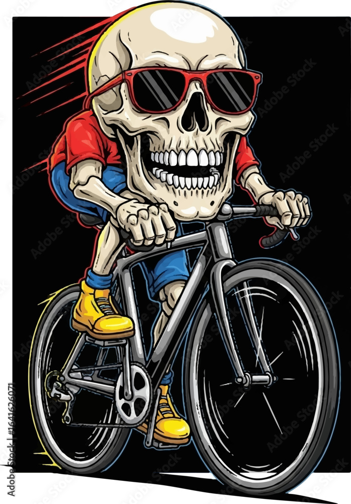 Fototapeta premium Cool Skeleton Riding Bicycle Vector Illustration