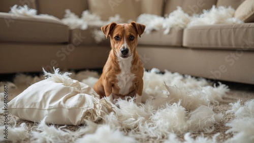 Entertaining Dog Behavior: Mischievous Jack Russell Destroys Sofa Pillow When Left Alone
