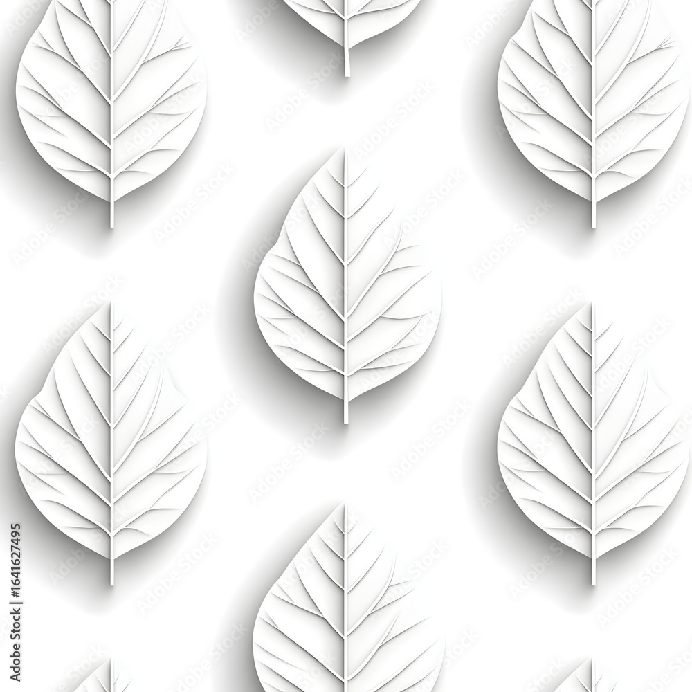 Obraz premium 3D Illustration White Leaf Pattern Background, Abstract Design