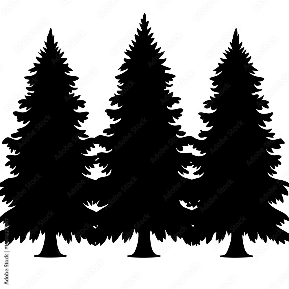 Obraz premium Illustration - Silhouette of Three Pine Trees