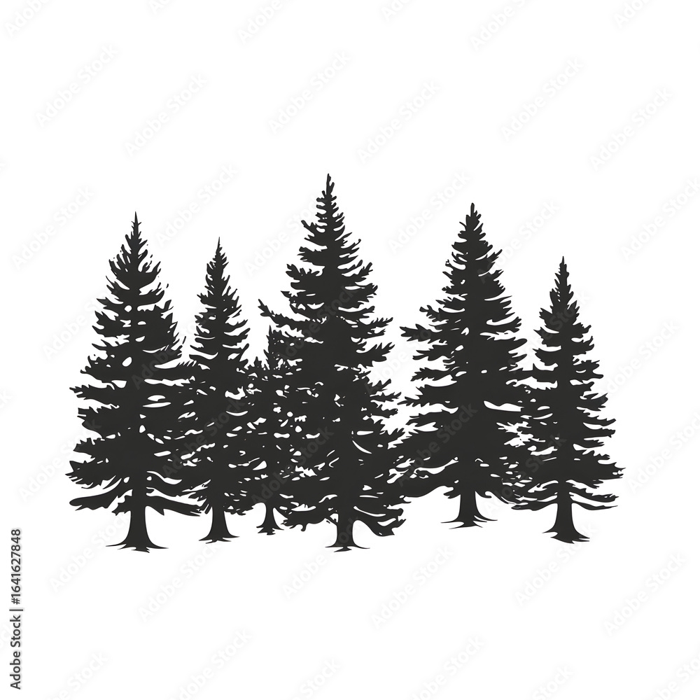 Fototapeta premium Illustration - Majestic Forest Silhouette, Trees, Nature, Woods, Evergreen, Pine, Landscape, Outdoor, Wilderness, Scenic