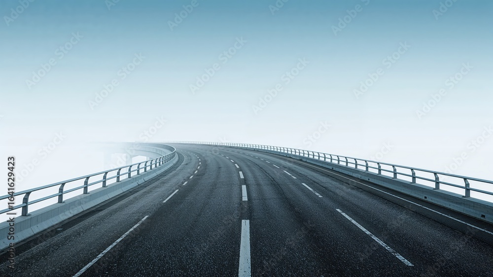 Fototapeta premium Empty overpass roadway featuring asphalt on a plain white background