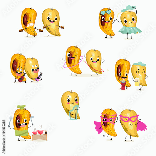 Canistel, Pouteria campechiana fruits, eggfruit thailand meal funny characters, hand drawn vector art.
