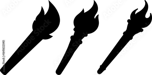 Fire torch black silhouettes set, Set of fire torch, fire torch collection, Vector of fire torch, fire torch silhouette, fire torch isolated on white background