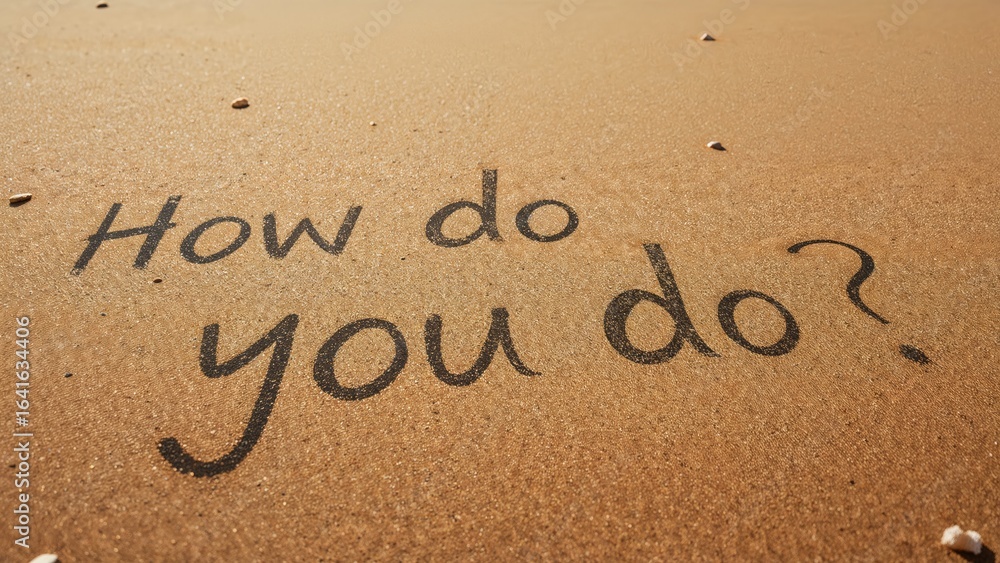 Fototapeta premium Words 'HOW DO YOU DO' inscribed manually on the surface of sand.