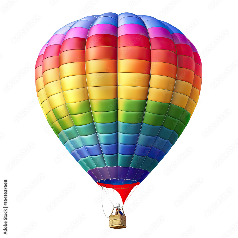 Naklejka premium Colorful hot air balloon ascends, clear sky, travel poster