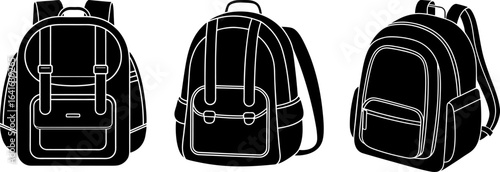 Backpack black silhouettes set, Set of backpacks, backpack collection, Vector of backpack, backpack silhouette, backpack isolated on white background