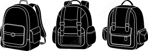 Backpack black silhouettes set, Set of backpacks, backpack collection, Vector of backpack, backpack silhouette, backpack isolated on white background