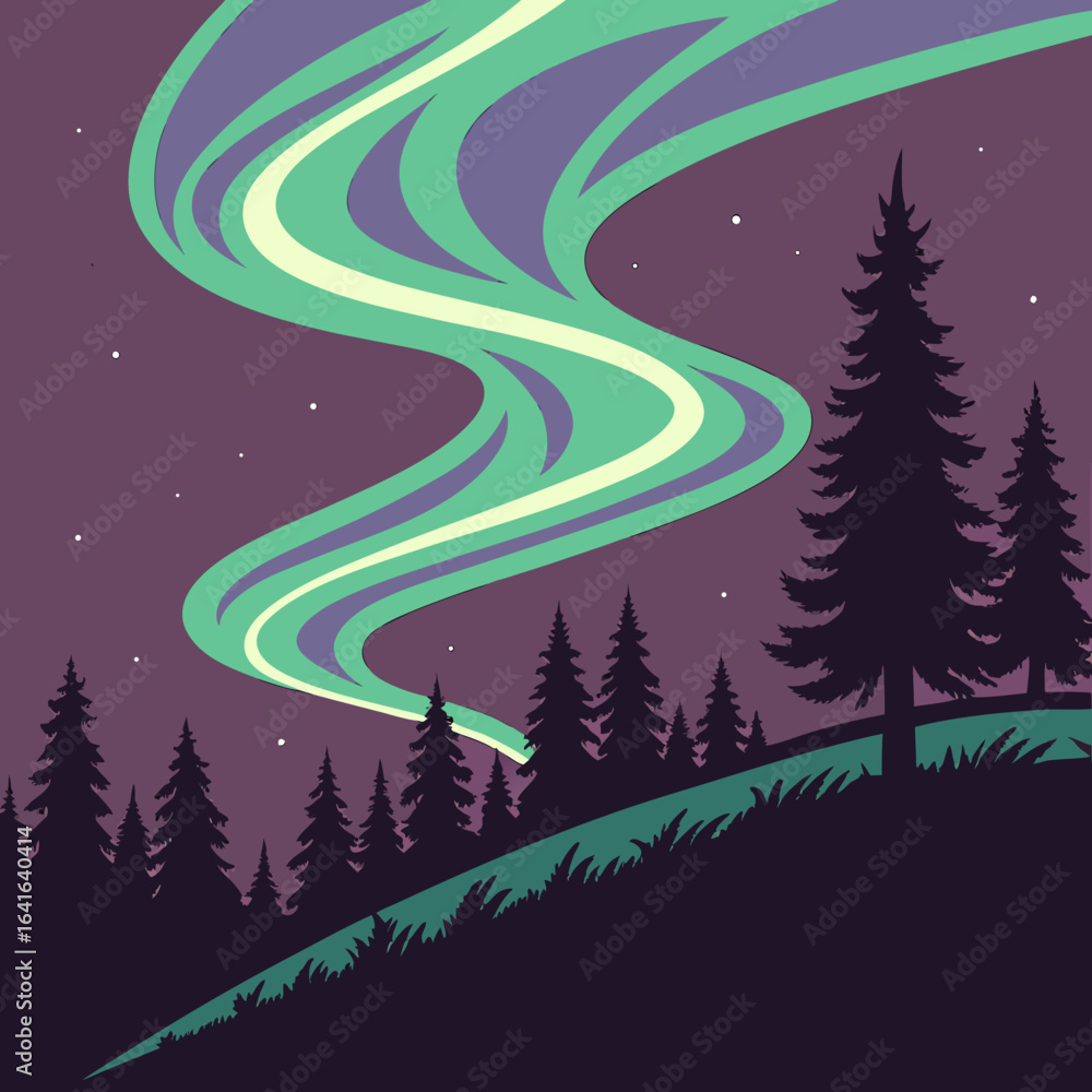 Naklejka premium Smooth Aurora Light Curves, Abstract Colourful Northern Lights Vector Background