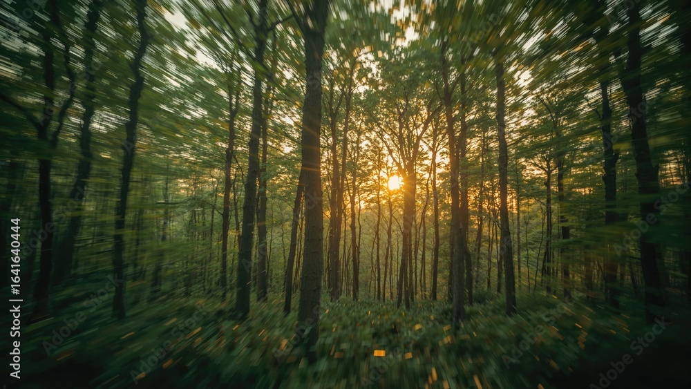 Fototapeta premium Abstract nature-themed background with smooth blur, trees, and sunlit foliage