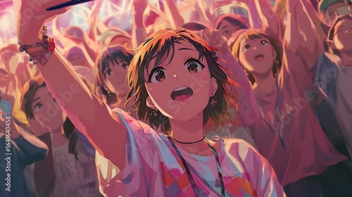 Wallpaper Mural anime animation, a young female idol takes a selfie with her fans Torontodigital.ca