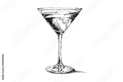Elegant sketch of a martini glass filled with ice and liquid