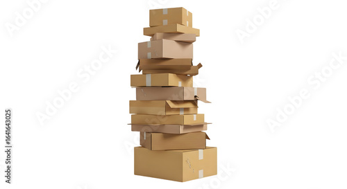 Stack of cardboard boxes for shipping and delivery, isolated on transparent background