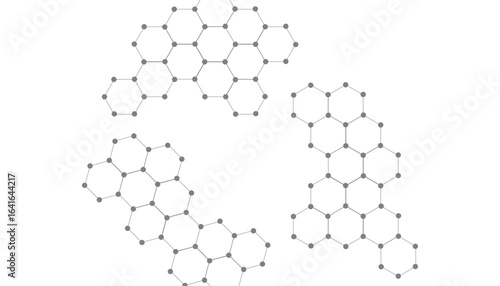 Hexagons pattern on gray background. Genetic research, molecular structure. Chemical engineering. Concept of innovation technology.