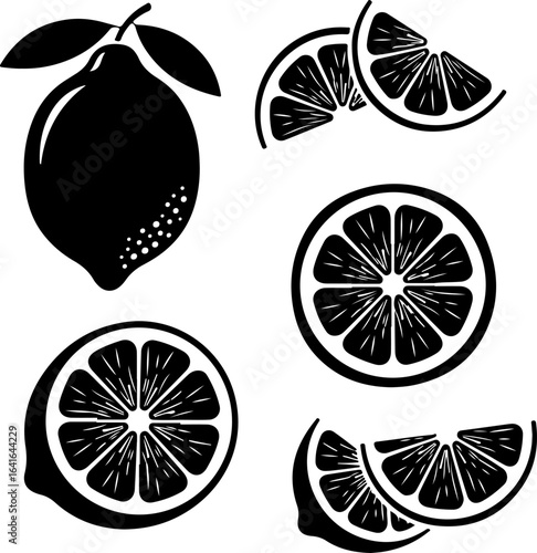 Vector art of lemon and lime slices and whole fruit isolated on white background