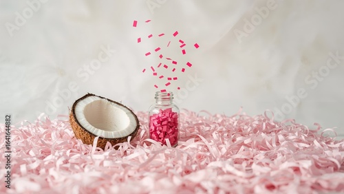 A small glass jar filled wi...