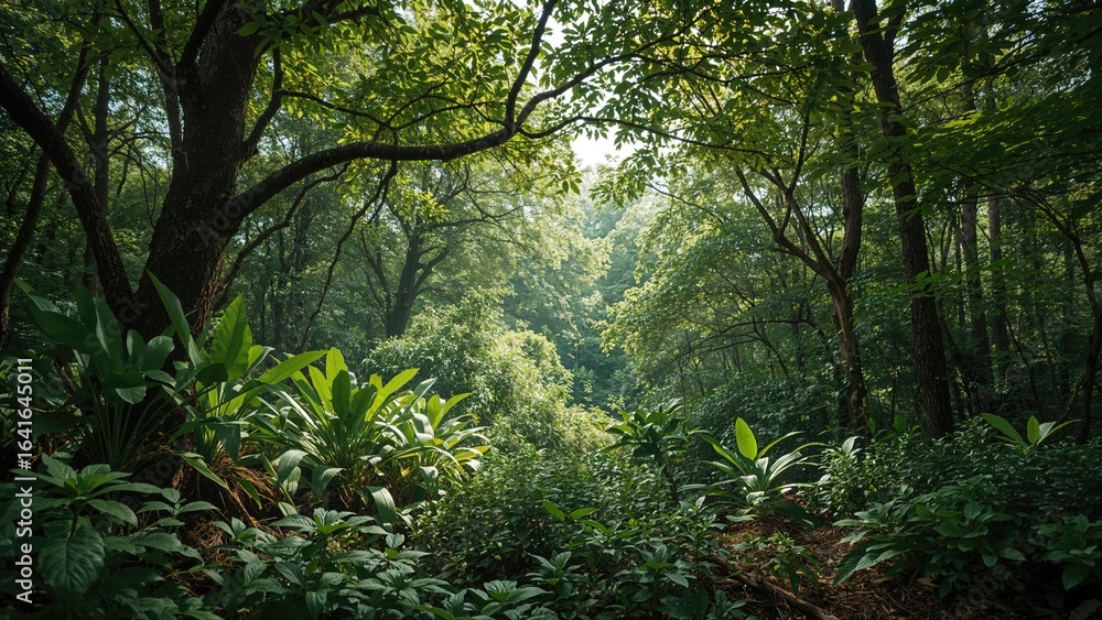 Fototapeta premium Picturesque Countryside with Abundant Greenery and Forest Beauty