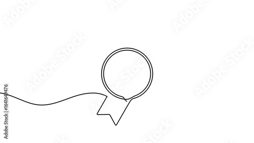 One continuous line illustration of award medal with ribbon. Continuous line drawing of winning award badge. 4K video animation with alpha channel.
