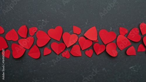 Hand-cut red hearts made of...
