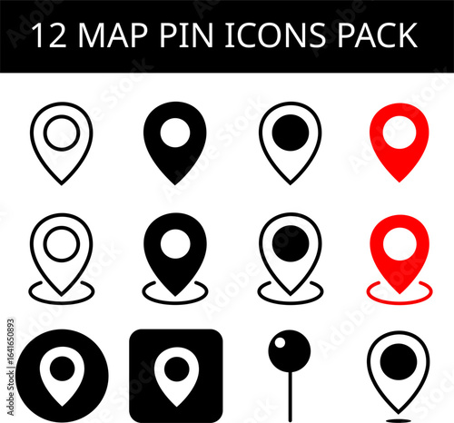 Set of 12 icons pack map pins pixel