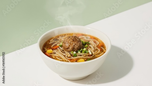 Hearty bowl of noodles with...