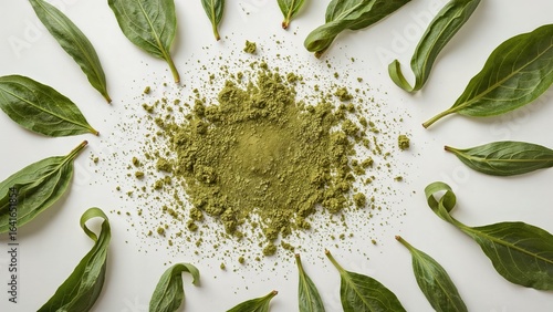 Green tea powder and tea le...