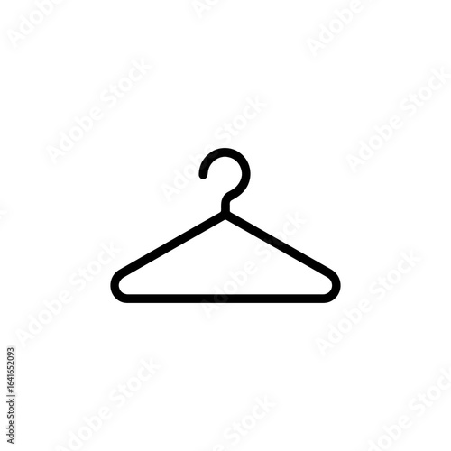 Simple outline icon of a black clothes hanger on a white background