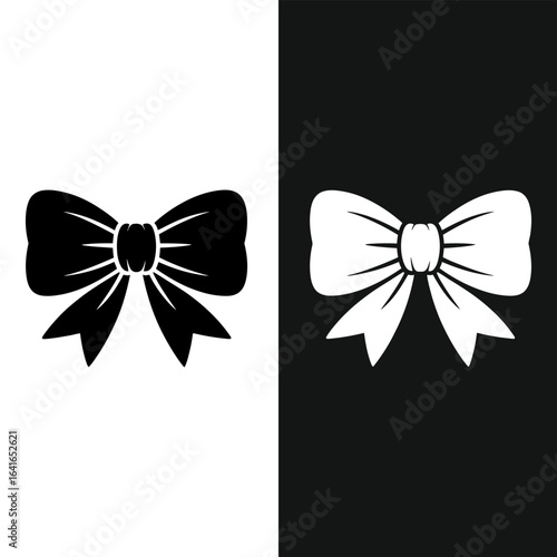 Ribbon Bow Silhouette Icon – Black and White Vector for Gift Wrap, Wedding and Packaging