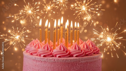 Festive pink cake adorned w...