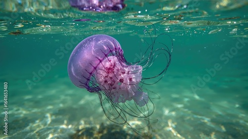Mauve jellyfish gliding in ...