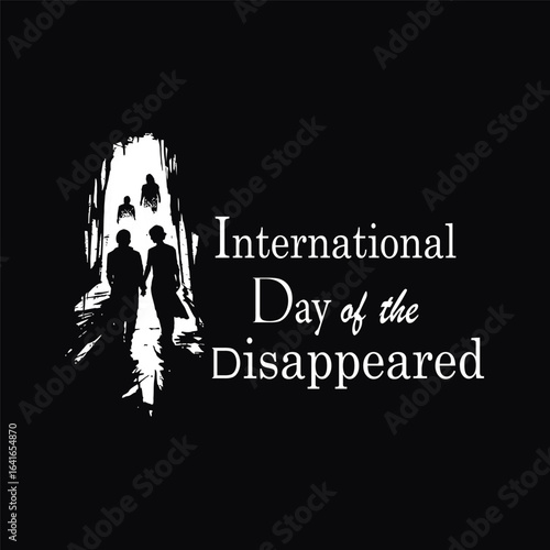 International Day of the Disappeared Vector – Fading Silhouettes on Black Background for Awareness