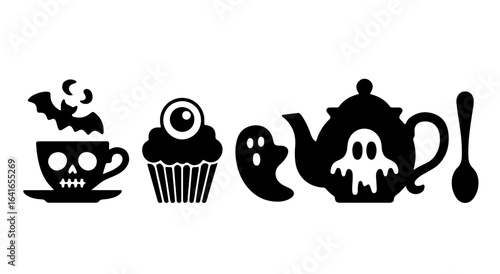 Gothic Tea Party Halloween Silhouette Icons
