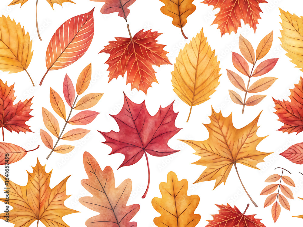 Fototapeta premium Seamless Watercolor Autumn Leaves Pattern
