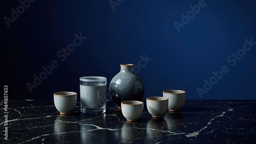 A group of sake dishware ar...